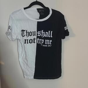 On Fire Black and White Thou Shall Not Try Me Baddie Graphic Shirt
